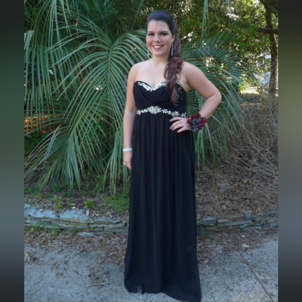 Black Strapless Prom Dress with Silver Jewel Details